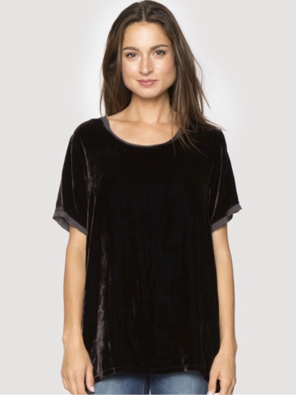Johnny Was Pete & Greta Velvet Short Sleeve Tunic Top Black Size XS